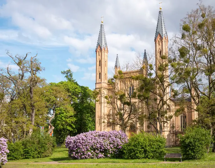 Castle church in the city of Neustrelitz in Mecklenburg-West Pomerania on a day in summer with sunshine.